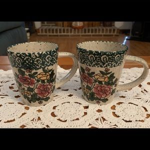 Set of 2 Floral Speckled Stoneware Coffee Mugs